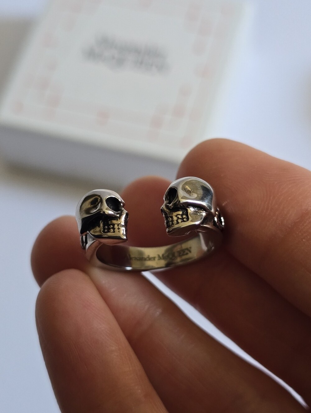 Alexander McQueen Double Skull Ring Silver Size IT 17 - Picture 3 of 9